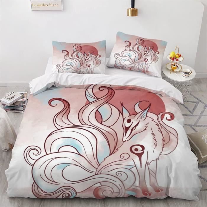 Housse De Couette 220x240 Renard Des Animaux Parure De Lit Adulte Avec Fermeture Éclair, Parure Housse Couette 2 Personnes Imprimé En Microfibre Avec 2 Taie D'oreiller 65x65