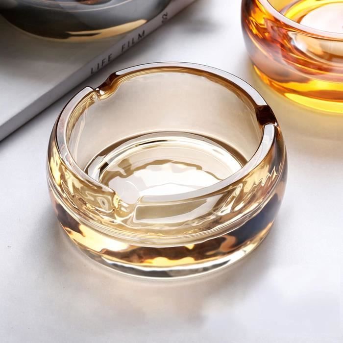 Cendriers En Verre Clair DESTALYA - Lot De 2 - Design Rond Et Épais - Pour Bureau, Terrasse, Restaurant
