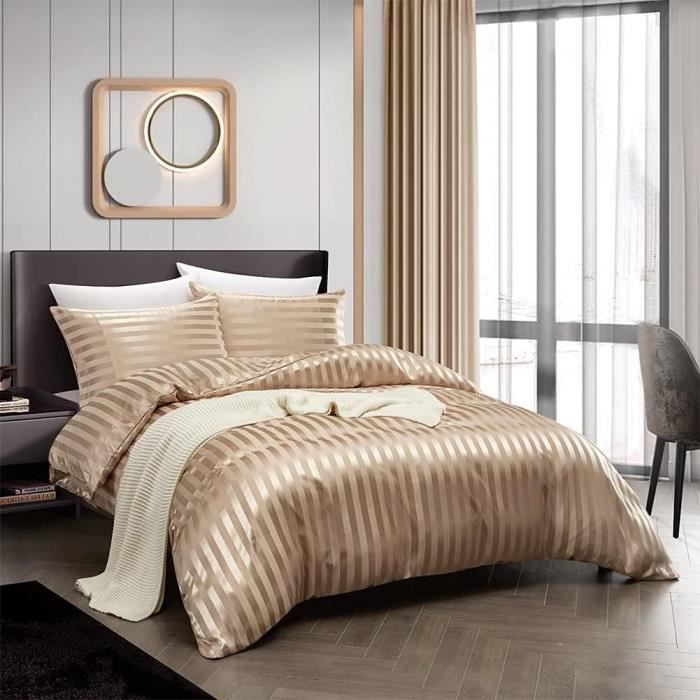 Housse De Couette 240x260cm Microfibre Orange Gris - Parure De Lit 2 Personnes Avec 2 Taies 65x65cm