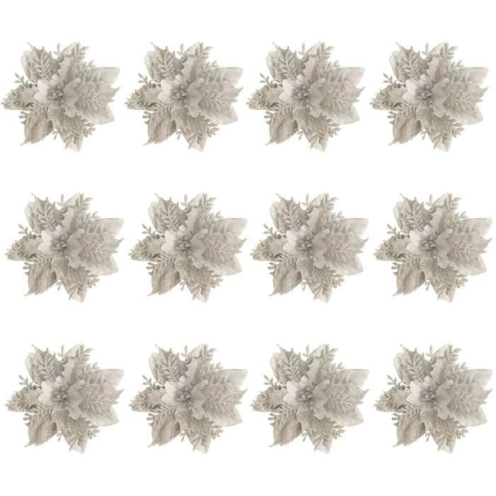 12 Pièce Glitter Fleur De Noël Pour Sapin, Fleurs Artificielles