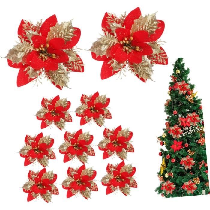 20 Poinsettias Scintillants Pour Décorer Noël - Fleurs Artificielles Avec Paillettes Et Clips Inclus - 2