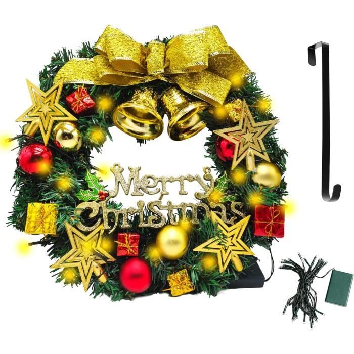 Couronne De Noël Lumineuse LED 29cm - Motifs Père Noël, Sapin, Rennes - Pour Porte, Cheminée, Mur - Décoration Intérieur/extérieur