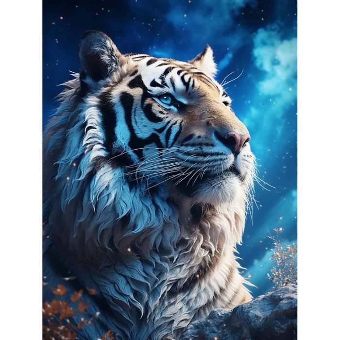 Kit Peinture Diamant 5D Tigre Blanc 30x40 Cm - Art Créatif DIY, Déco Murale, Activité Anti-stress