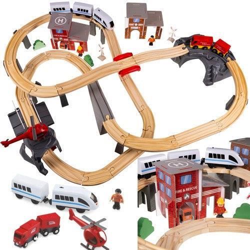 Jouet - Circuit train Chemin de fer en bois - 4 8 M - 70 éléments - Sécurisé