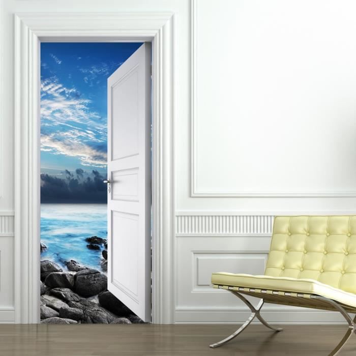 Sticker Porte Géométrique 73x205cm - Déco Murale Moderne, Amovible, Imperméable, 2 Parties