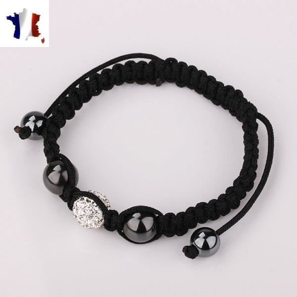 argentée AVEC CRISTAUX ET 4 HEMATITES-STRASS BRACELET SHAMBALLA