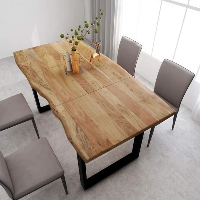 Table de Salle à Manger en Bois dAcacia Massif - Marron - 180x90x76 cm