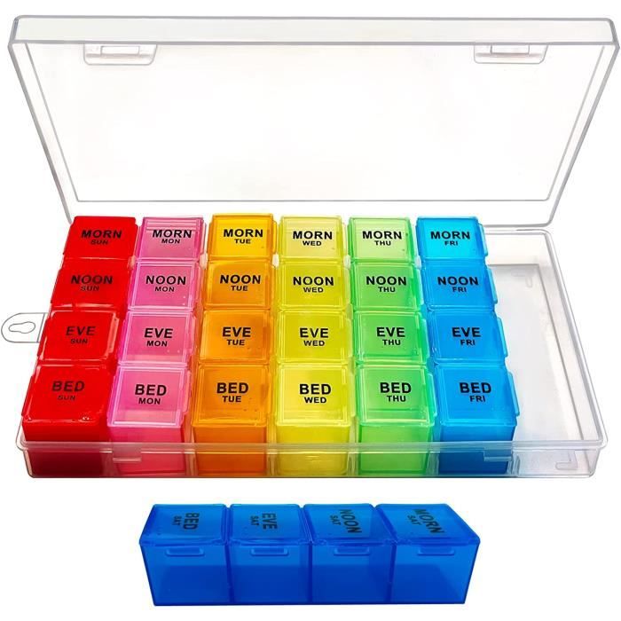 Pilulier Semainier 7 Jours 28 Compartiments - Noir - Organisation Médicaments