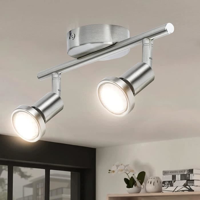 Spot Plafonnier Orientable GU10 - Lot De 2 - Blanc Mat - Pour Cuisine, Salon, Chambre