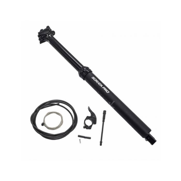 Tige de selle vtt reglable p2r alu noir diam. 31.6 l365mm (reglage par cable interne debattement 100mm) fixation cintre