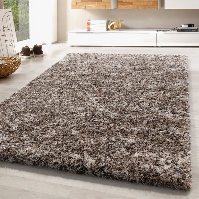 tapis shaggy a poils longs doux tapis pour salon taupe beige moca creme tachete 160x230 cm beige cdiscount maison