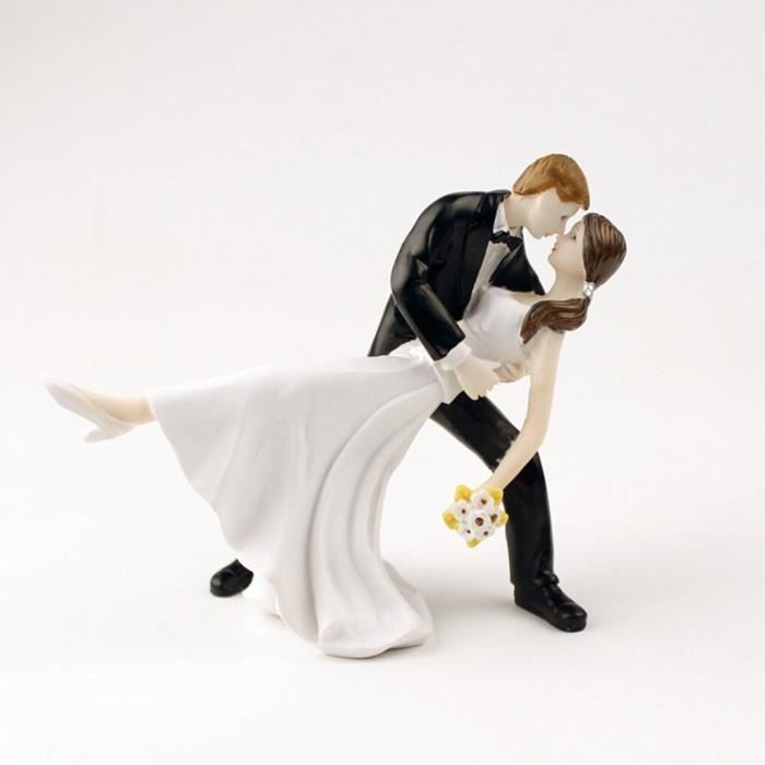 Figurine De Mariage Romantique En Résine - Statuette Mariée Et Marié Peinte à La Main Avec Accents Dorés, Idéale Pour Gâteau De Mariage Ou Cadeau D'Anniversaire