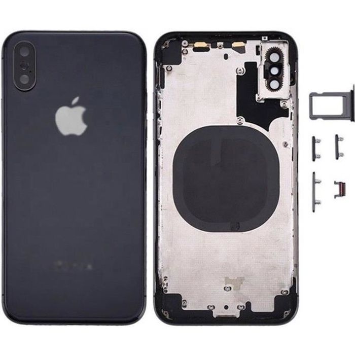 Vitre arrière Chassis cache batterie noir pour téléphone iPhone X + lentille + tiroir Sim