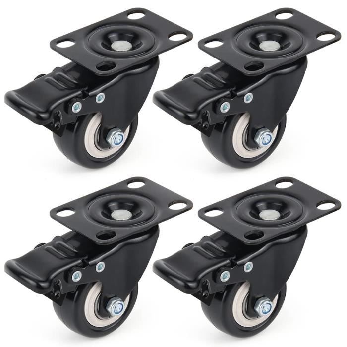 Roulettes Pivotantes 100mm - Lot De 4 (2 Avec Frein) - Charge 300kg - Pour Meubles & Chariots