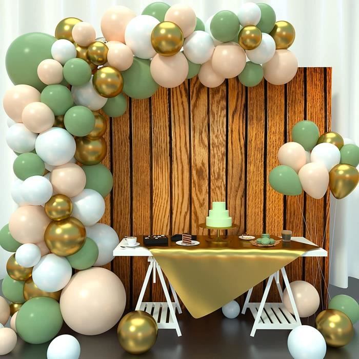 kit arche ballon anniversaire vert, kit arc guirlande ballon vert olive or  abricot, décoration pour mariage baptême fête anniversa