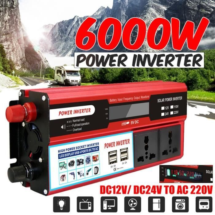 Onduleur 1000W Onde Sinusoïdale Modifiée - 12V/24V Vers 220V - Pour Voiture, Camping, Solaire - Protection Intégrée - 5