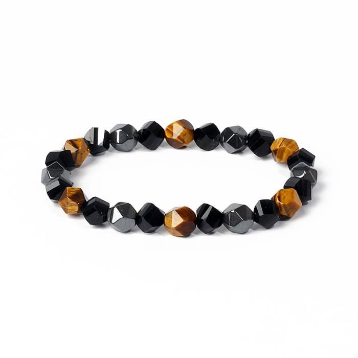WERIGONI - Lot De 4 Bracelets Pour Hommes (Œil De Tigre, Porcelaine Noire/blanche, Pierre Volcanique) - Perles 8mm