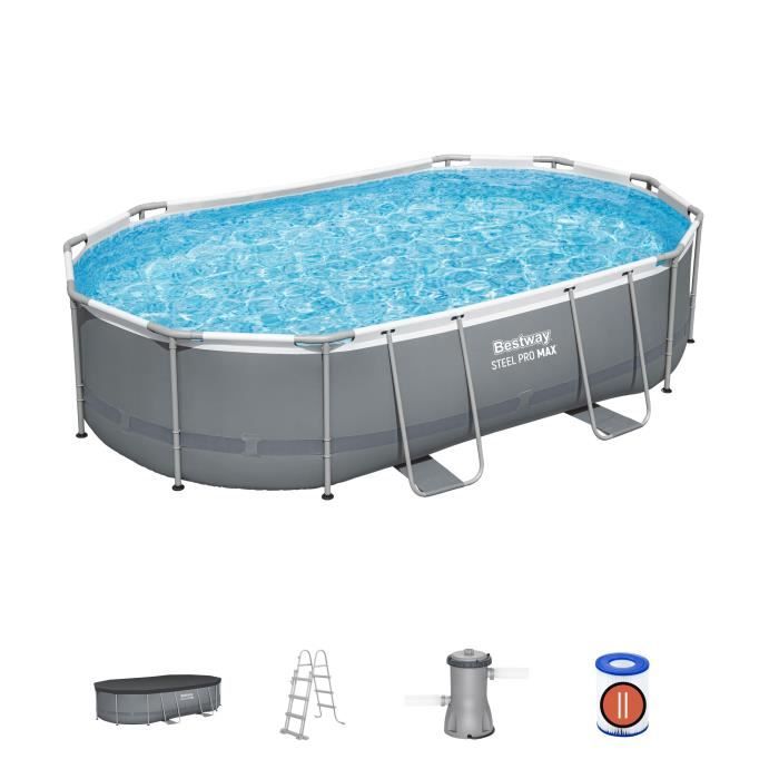 Kit Piscine hors sol tubulaire BESTWAY Steel Pro Max™ 488 x 305 x 107 cm Ovale Filtre à cartouche échelle - vue 1