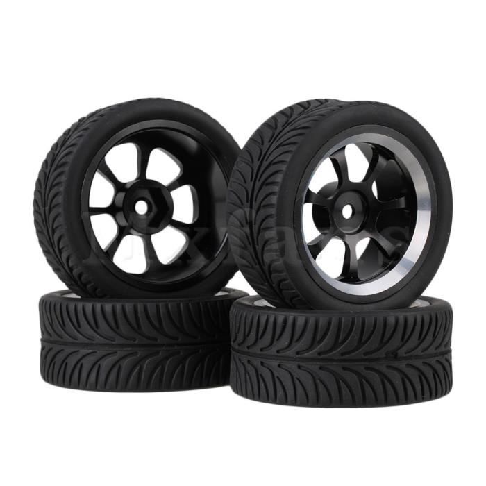 BQLZR Pneus Caoutchouc Pour Voiture RC 1:10 - Pack De 4 Avec Jantes 7 Rayons