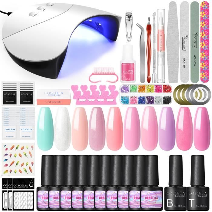 COSCELIA Kit Vernis Ongles Semi Permanents Complet 36W Lampe UV LED 
