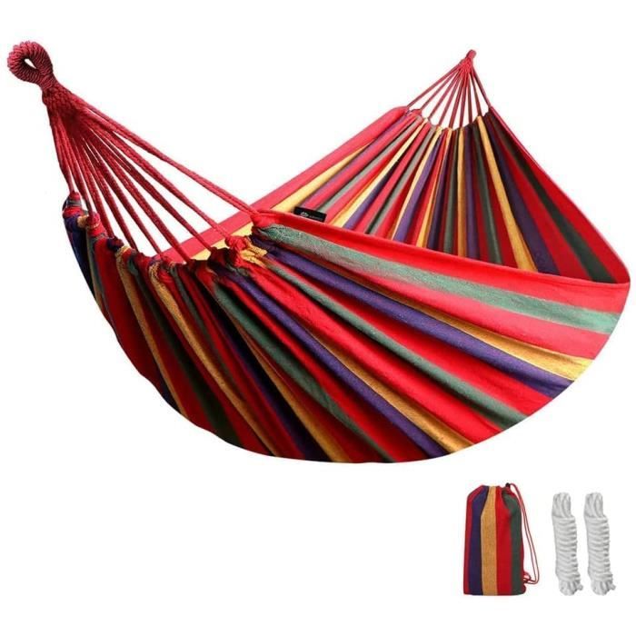 Hamac en Tissu Sport 200 x 140 cm Capacité de Charge Max. Sac de Transport 200 kg 1-2 Personnes camping Jardin Balcon Terrasse Résistant aux Intempéries, Couleur : Plage