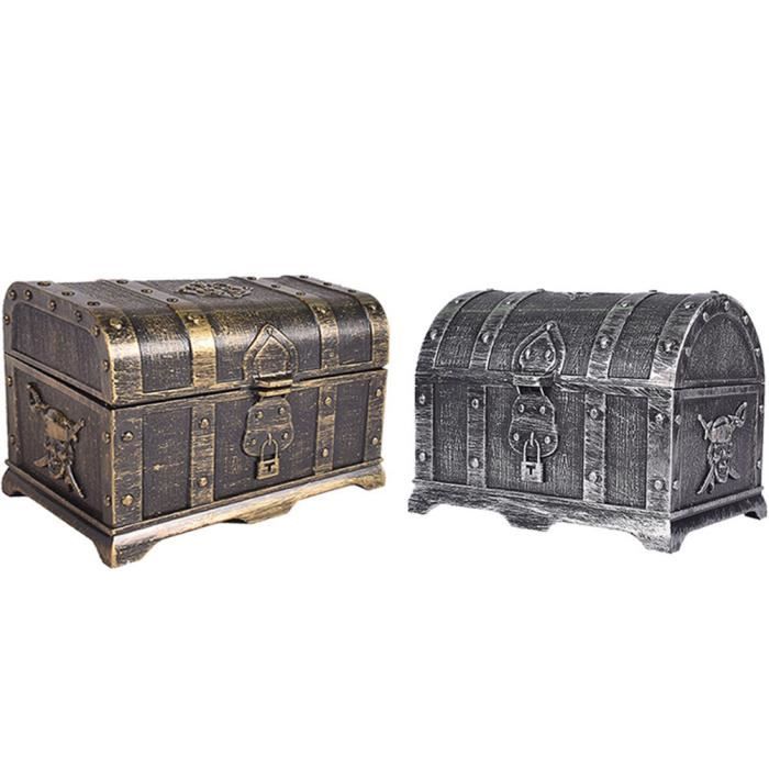 Coffre Au Trésor De Pirate En Plastique ABS - Vintage Avec Serrure, Dimensions 14x10x11 Cm, Couleur Bronze, Pour Décoration Ou Rangement