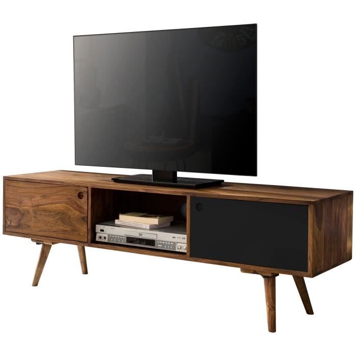 FineBuy Meuble TV Bois Massif 140x45x35cm Lowboard TV commode Étagère télévision [Noir]