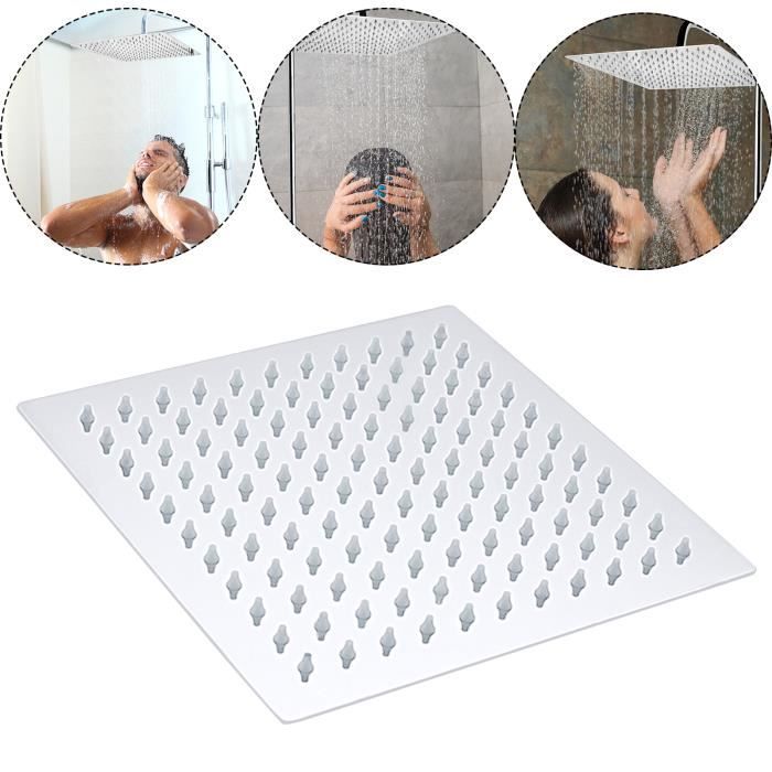 Tête De Douche Pluie Carrée 30CM Acier Inoxydable - Haute Pression, 324 Buses Silicone, Rotation 360°, Chrome