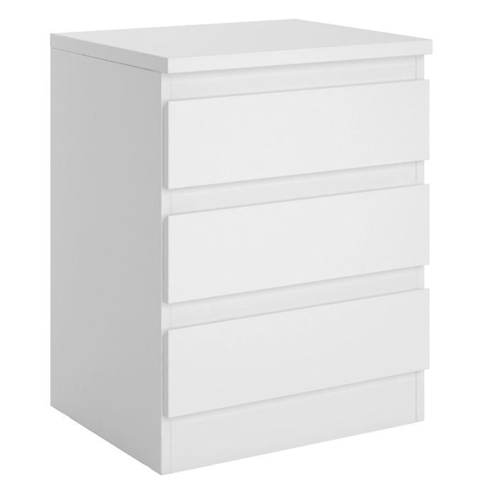 Table de chevet BURGOS commode table de nuit avec 3 tiroirs sans poignée en mélaminé blanc mat Table de chevet BURGOS commode table de nuit avec 3 tiroirs sans poignée en mélaminé blanc mat