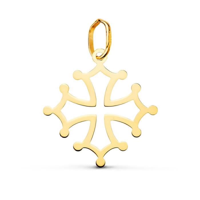 collier - médaille croix occitane or 18 carats 750-000 jaune - chaine dorée