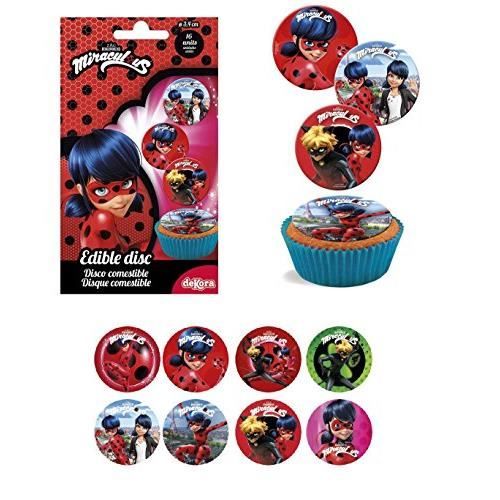 Lot 16 Mini Disque Sucre Miraculous Ladybug Decoration Gateau