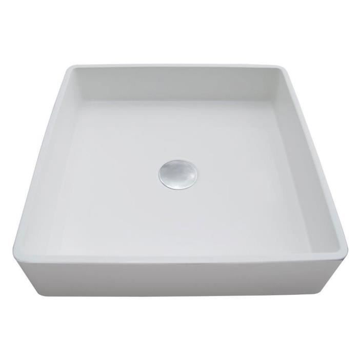 Mennza Vasque A Poser Morgana Carree Polymarbre Blanc Achat
