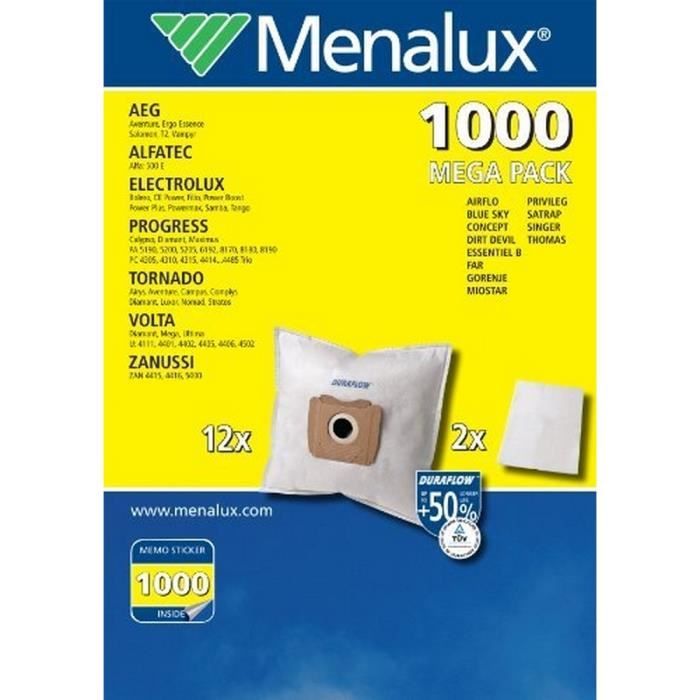 Sac aspirateur Menalux 1000 MP avec 12 sacs et 2 micro filtres