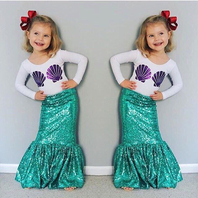 Filles Sirene Costume Bebe Shell Chandail A Manches Longues Queue De Poisson Jupe Costume Cosplay De Bebe Vert Cdiscount Pret A Porter