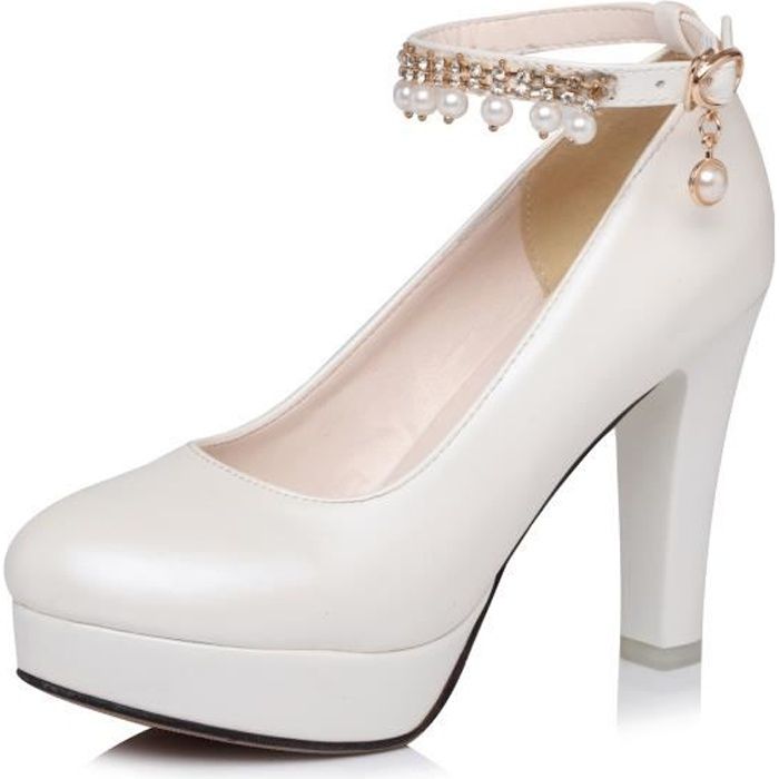 Chaussures Femme Elegant Mariage Talons Hauts Boucle A Un Bouton