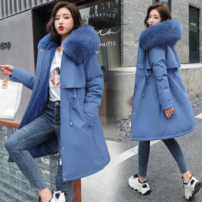 Manteau Femme mi long Loisir Nouvelle arrivee laine de mouton Garder au chaud Coton Mode Bleu HN Bleu Cdiscount Pret a Porter