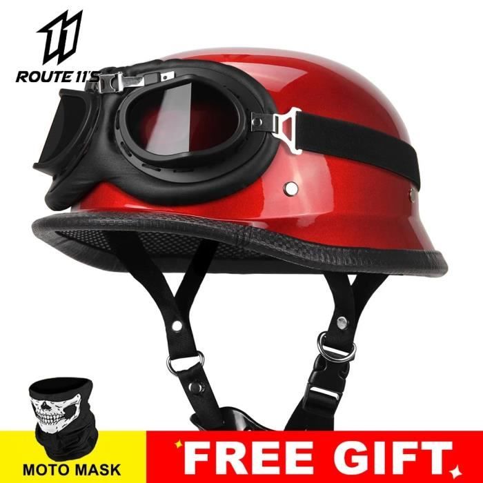 Casque Moto cuir casque pour Moto noir Moto visage ouvert demi casque r?�tro Moto casque ?�t?� 