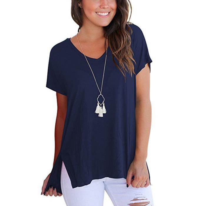 Tee shirt femme bleu marine col v on sale