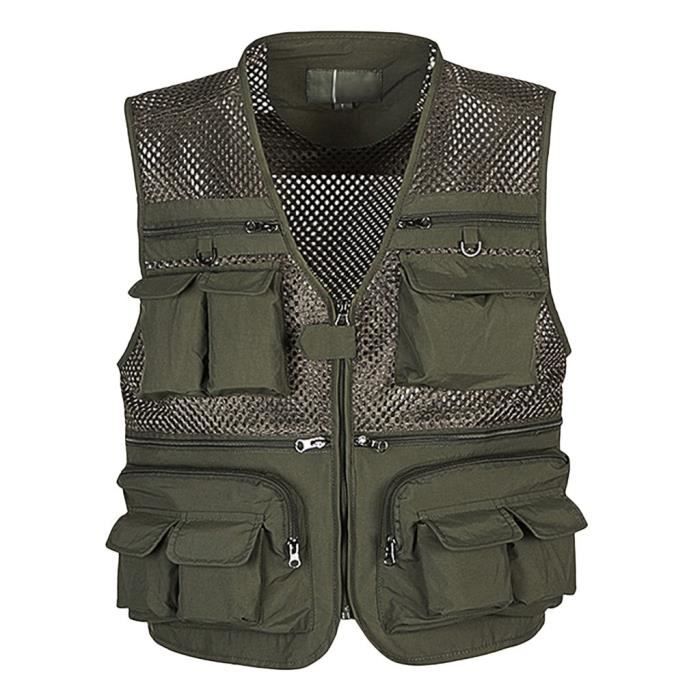 Gilet tactique militaire multi-poches pour homme en maille fine respirante pour l'extérieur, l'alpinisme, la pêche, Voir la figure, Petit