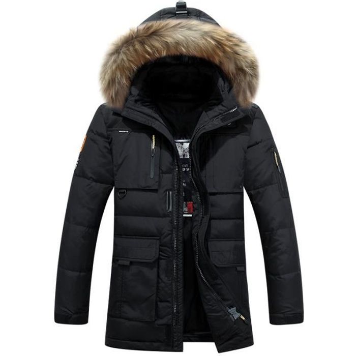 Doudoune Noir Homme Marque duvet de canard blanc Doudoune a Capuche Doudoune Longue Epaissir Chaude Hommes Noir Cdiscount Pret a Porter