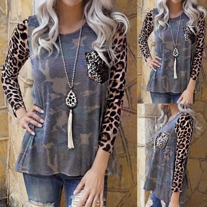 Blouse Imprimé Léopard Mesh Manche Transparente