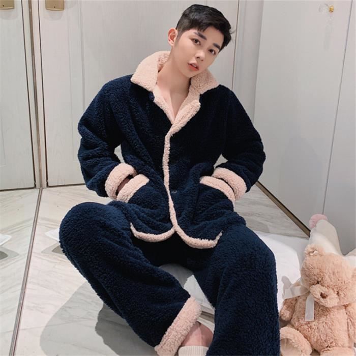 PYJAMA Homme Hiver Ensemble simple Pyjamas paissis Pyjama de couple bleu WH