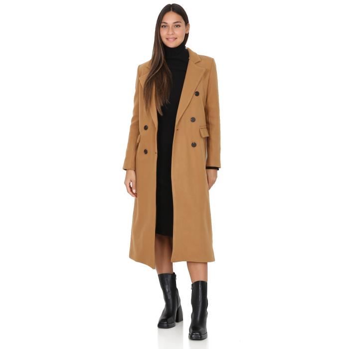 Manteau long ?� boutons Camel - Cdiscount Pr??t-?�-Porter