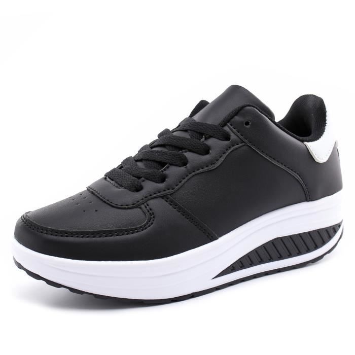 INSFITY Baskets Femme INSFITY - Sneakers Mi-saison Confortable - Noir/Blanc - Lacets
