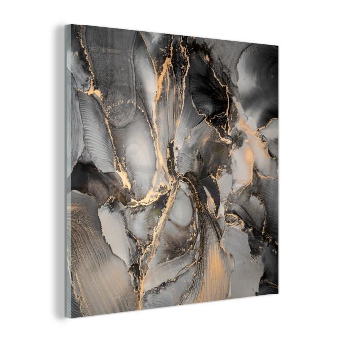 Tableau Toile Déco 120x80cm - Impression Marbre Or Abstrait - Cadre Bois 2cm - Prêt à Accrocher