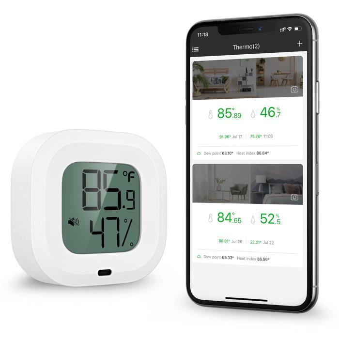 Thermomètre hygromètre WiFi intérieur, écran LCD avec rétro-éclairage,  capteur d'humidité Tuya Bluetooth, thermomètre d'ambiance WiFi avec  application