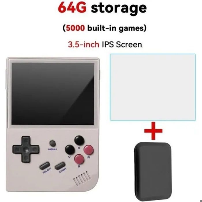 Console de jeu portable rétro RG35XX 64G Écran IPS 3.5 pouces 5000+ Jeux Système Linux avec Sac de rangement et Film trempé