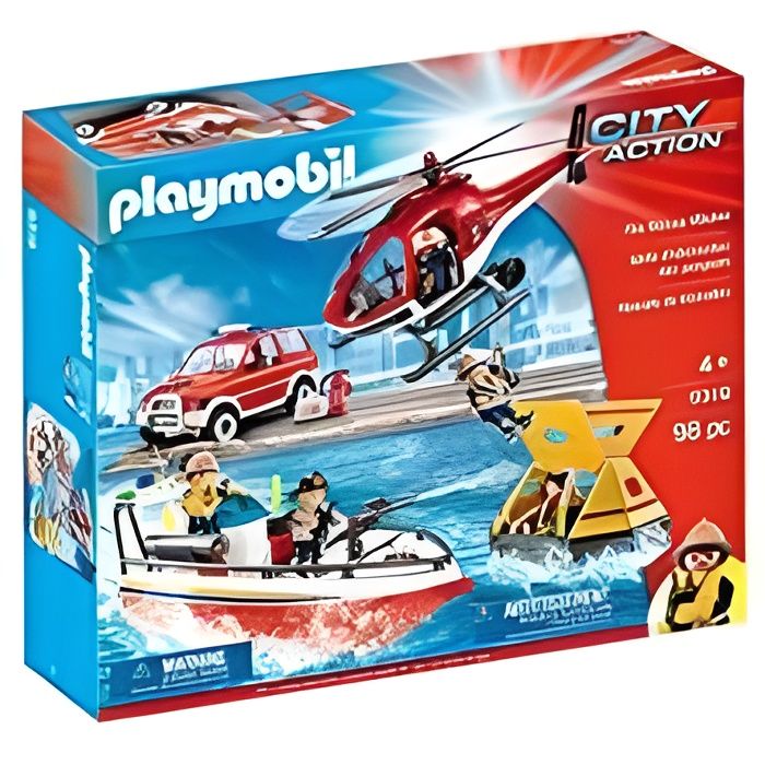 PLAYMOBIL 3789 DÉPÔT hélicoptère de sauvetage pompiers réservoir panier