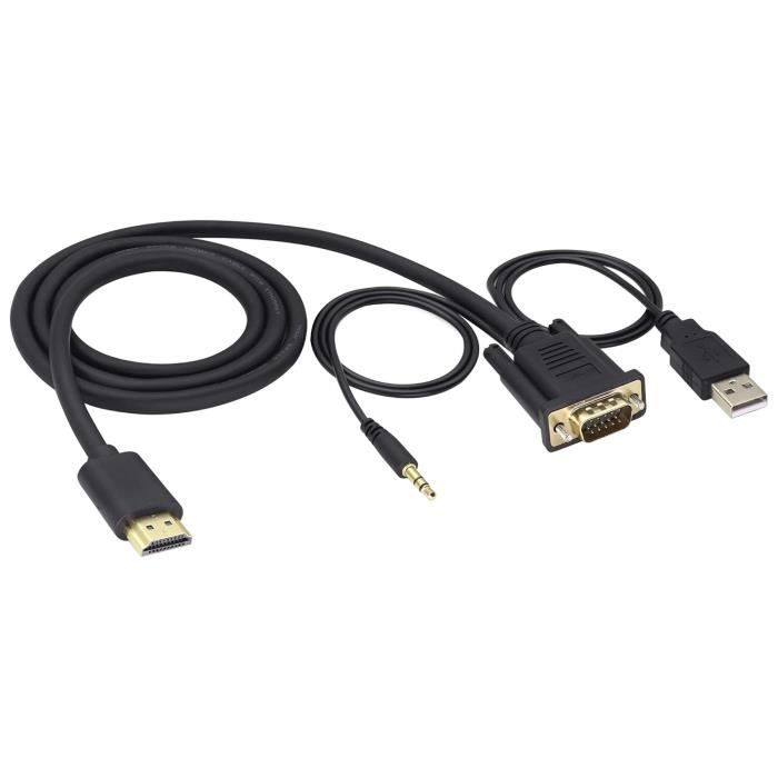 Câble Adaptateur HDMI Mâle Vers VGA Mâle 6FT (1,8m) - 1080P - Pour PC, Moniteur, TV (Neuf)