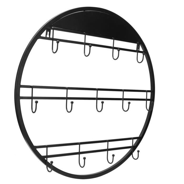 Porte-tasses 15 Crochets Avec Poignée Bois - Rangement Cuisine Style Ferme Noir